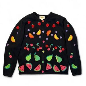 Vintage Talbots Fruit Cardigan Sz M Cottage Boho Cute Whimsy Grandma Maximalist